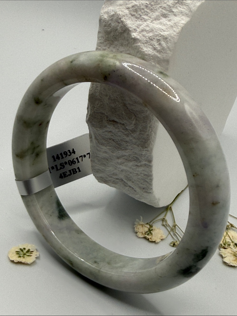 Type A Jade Bangle Bracelet in White and Pale Lavander